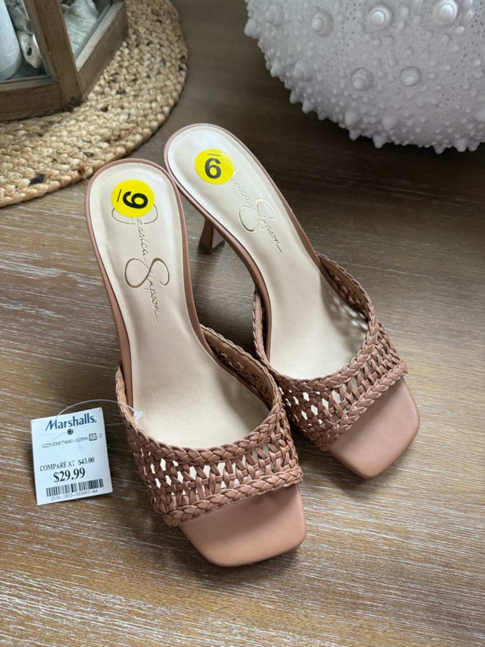 Jessica Simpson Woven Slide Heels in Tan